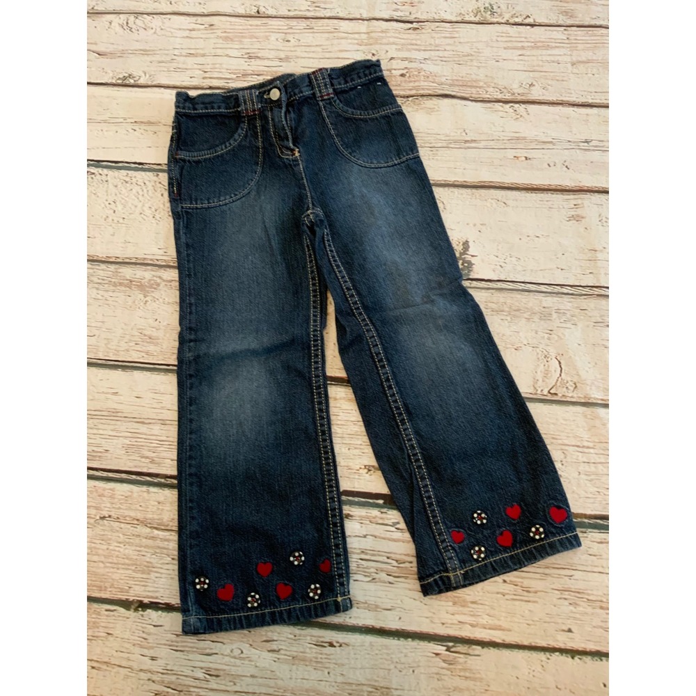 Gymboree Girls 5T Dark Wash Denim Jeans Heart Embroidered Straight Leg